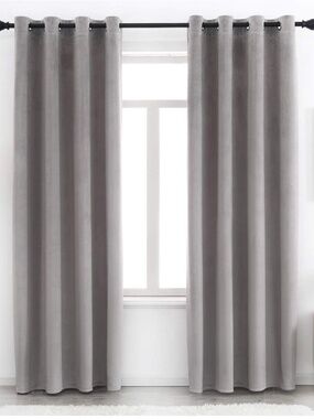 Gray velvet curtains